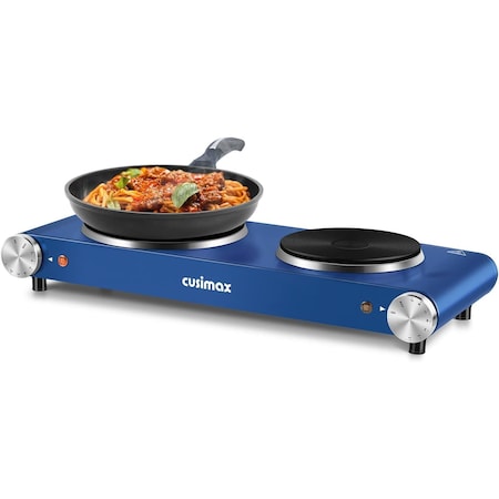 Cusimax Double Hot Plate, 1800W Portable Electric Burner For Cooking, Cast Iron Electric Stove, Blue CMHP-B201L